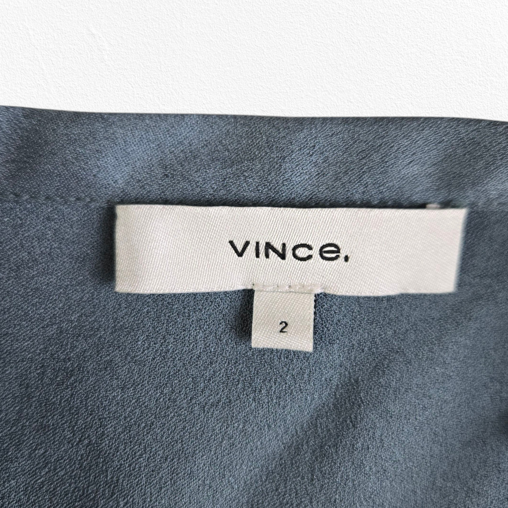 Vince Gray Blue Green Asymmetrical Satin Pleated Modern Luxe Midi Skirt Size 2 - Picture 7 of 12